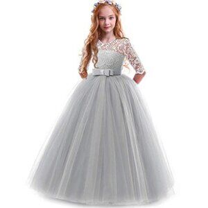 Ibcom Castle Cast Flower Tulle Lace Dress Party Costume Wedding Dance 11-12